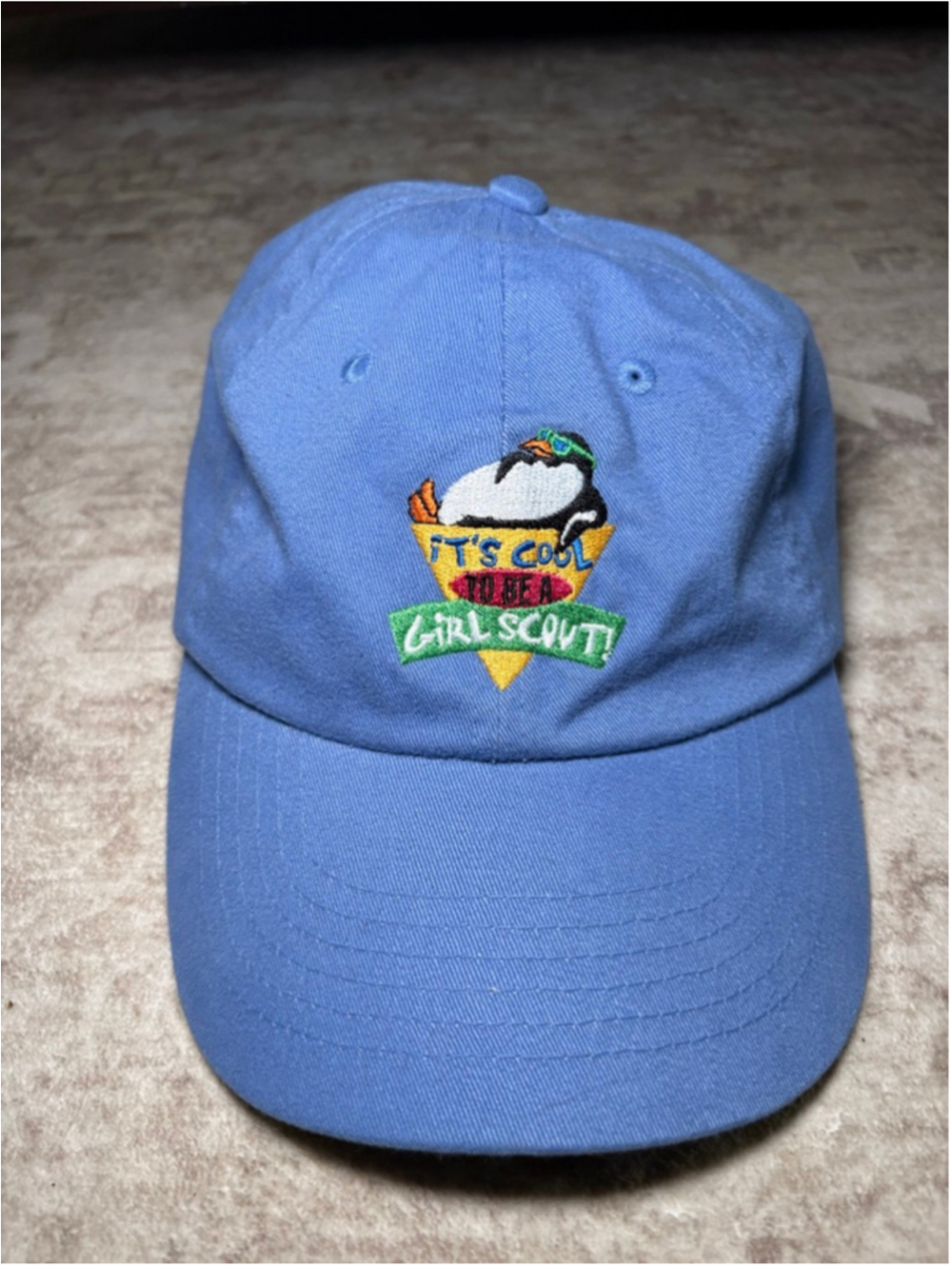 Retro Blue Girl Scout Penguin Baseball Cap